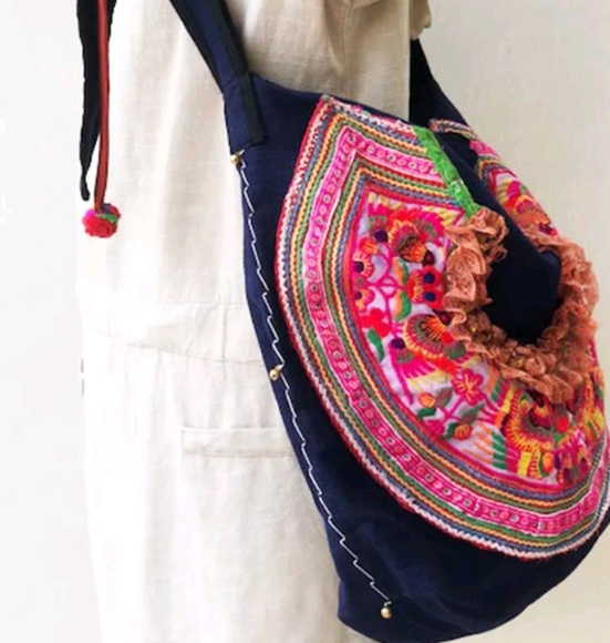 Hand Crafted Hmong Tribal Thai Vintage Ethnic Textile Slouchy Tote Handbag - Picture 6 of 11